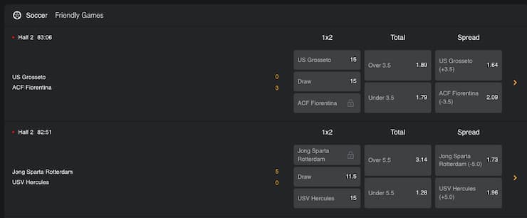 An image of decimal odds on a soccer match at BetWhale.